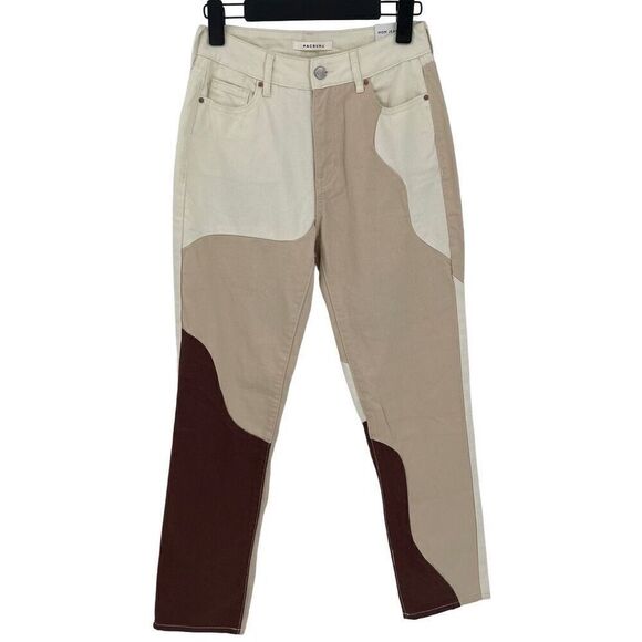 Pacsun Paneled Mom Jean Eco Tan Brown Cream Ginger Pane Relaxed Women 25 NWT - Picture 3 of 8